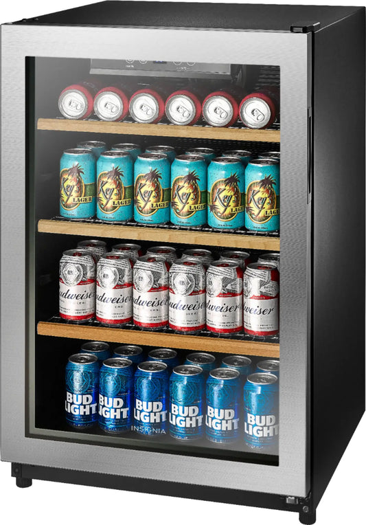 Insignia, 130-Can, Beverage Cooler, User-friendly, Control Panel, Energy-efficient, Quiet Operation, Easy-to-clean, Sleek Design, Adjustable Shelves, Door Storage.