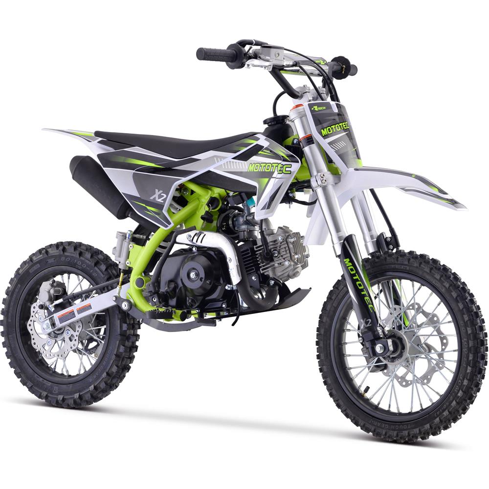 MotoTec X2 110cc 4-Stroke Gas Dirt Bike Green - Bikes