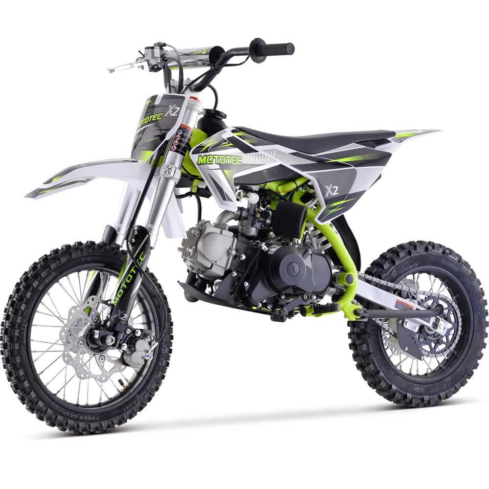 MotoTec X2 110cc 4-Stroke Gas Dirt Bike Green - Bikes