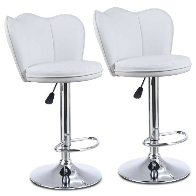 Modern Set of 2 Bar Stools with Crown Back Dining Counter PU Chairs 360° Swivel