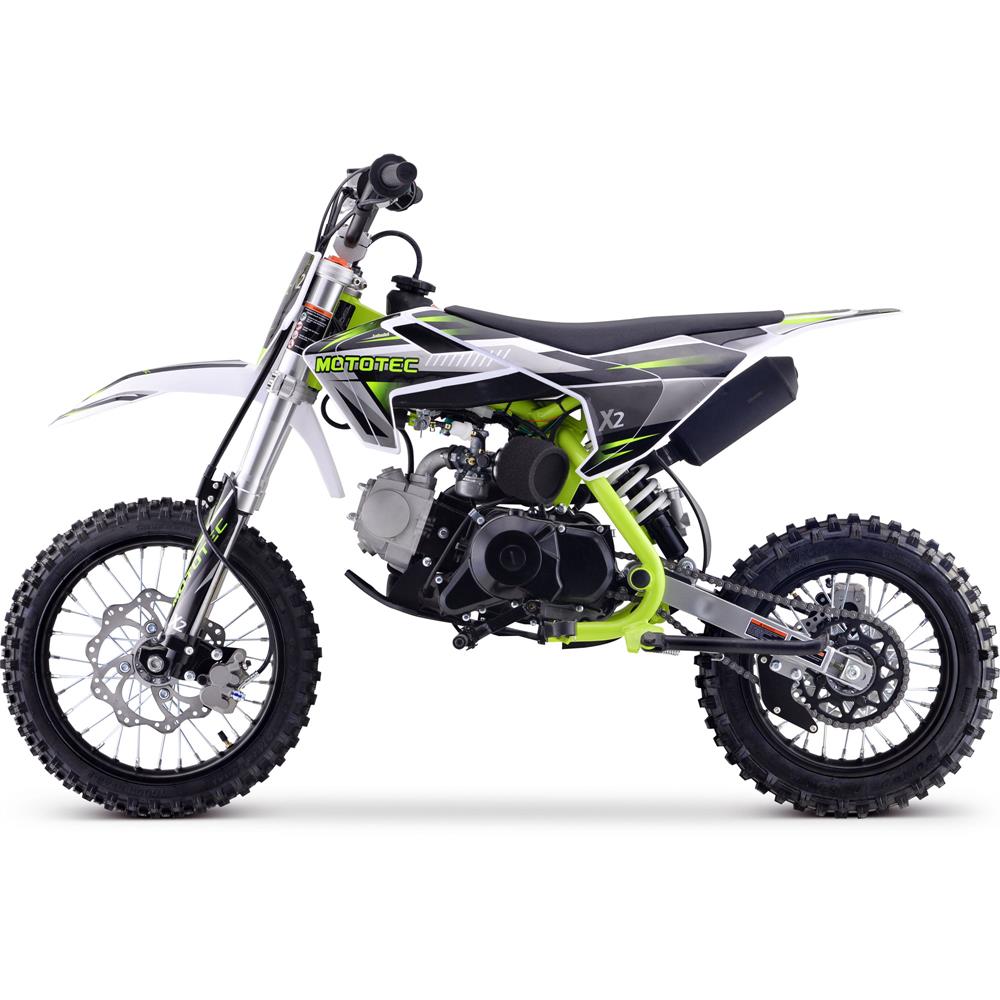 MotoTec X2 110cc 4-Stroke Gas Dirt Bike Green - Bikes