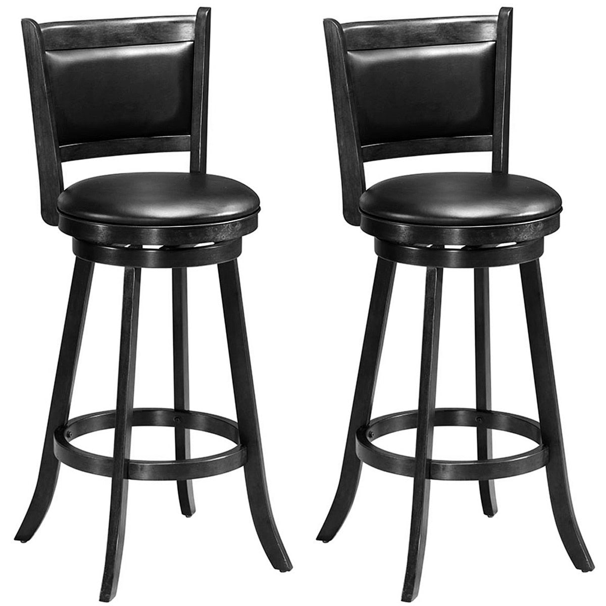 Swivel Bar Height Stool Wood Dining Chair Barstool Black Set of 2 - 29[US-Stock]