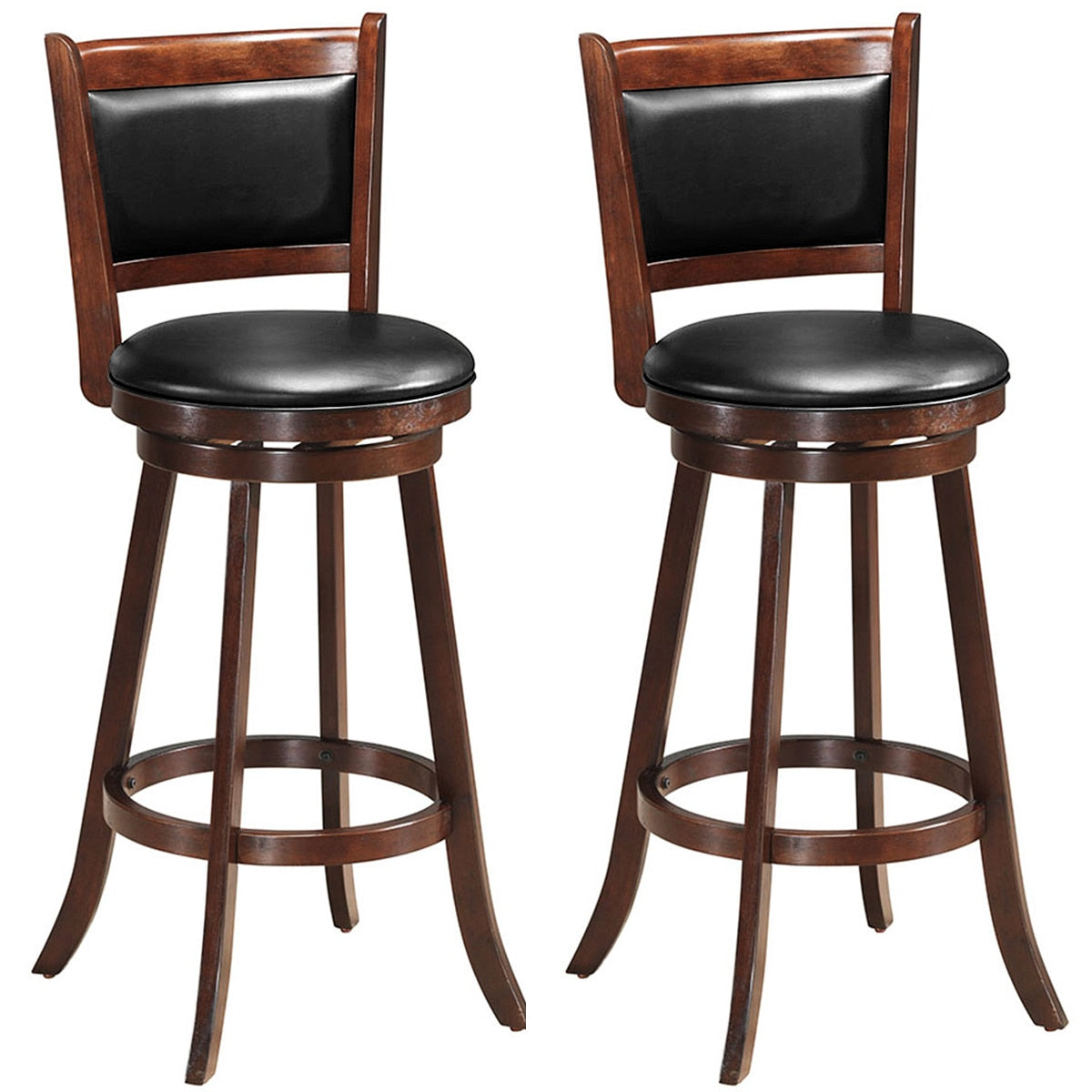 Swivel Bar Height Stool Wood Dining Chair Upholstered Seat Espresso Set of 2 -